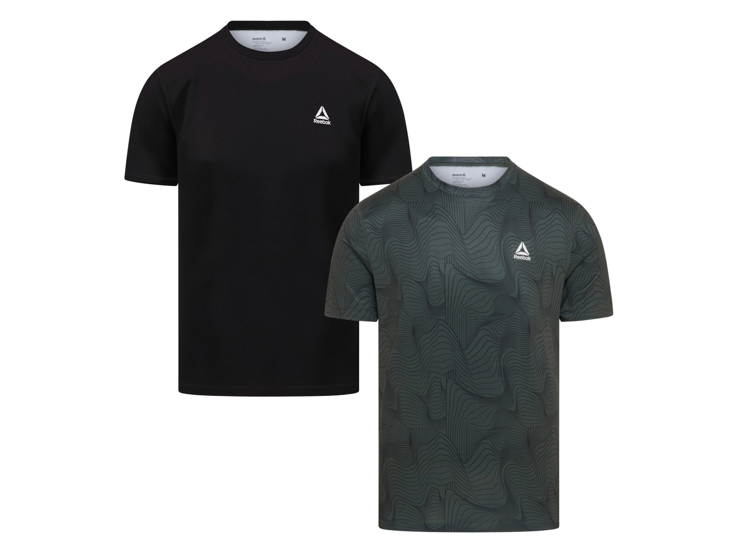 Reebok Set van 2 Heren T-shirts Active Wear (Zwart/kaki, M)