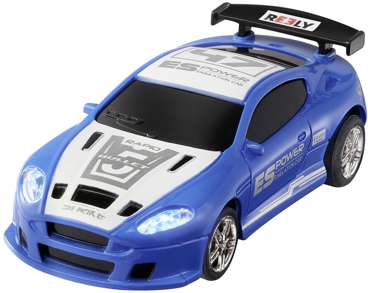 Reely 1:64 RC auto Elektro Straatmodel Mini Racer Blauw-wit Brushed Achterwielaandrijving RTR 2,4 GHz Incl. accu en lad
