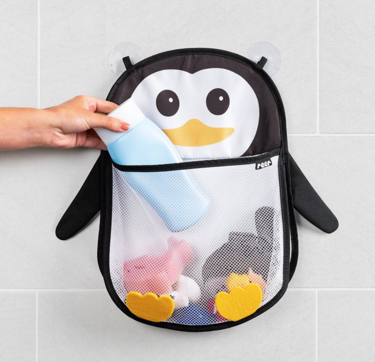 Badspeelgoed Netje - My Happy Pingu - Speelgoed Organizer - Opberg Badspeelgoed Tas - Ideaal Voor Elke Badkamer - Bad Speelgoed Opberg Netje - Organizer Badspeelgoed - Opruimen - Speelgoednet Met Zuignappen - Opbergnet