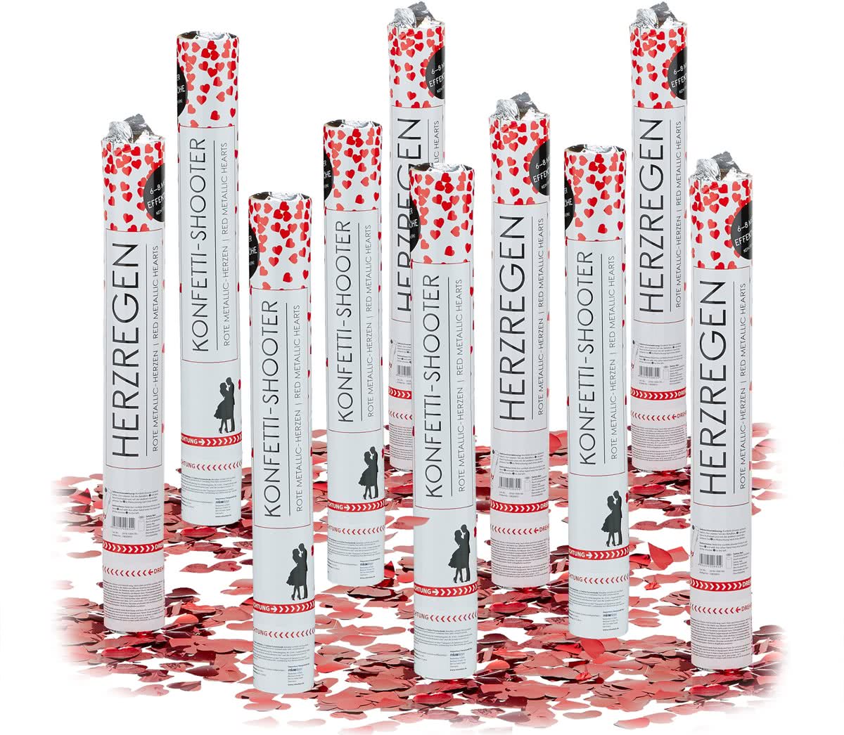 relaxdays 10-delige party popper set - confettikanon hartjes - confetti shooter - bruiloft