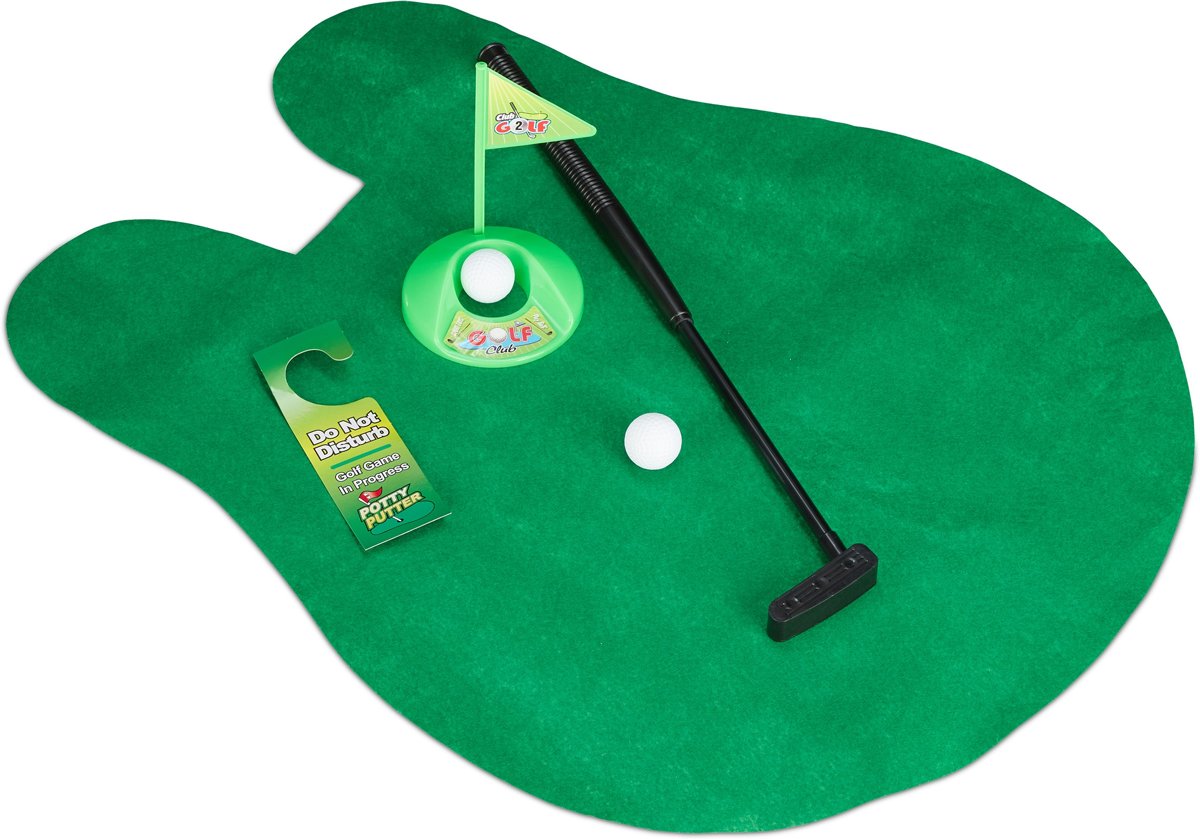 relaxdays toilet golf - minigolf voor wc - toiletspel - toiletten golf - met wc-mat groen
