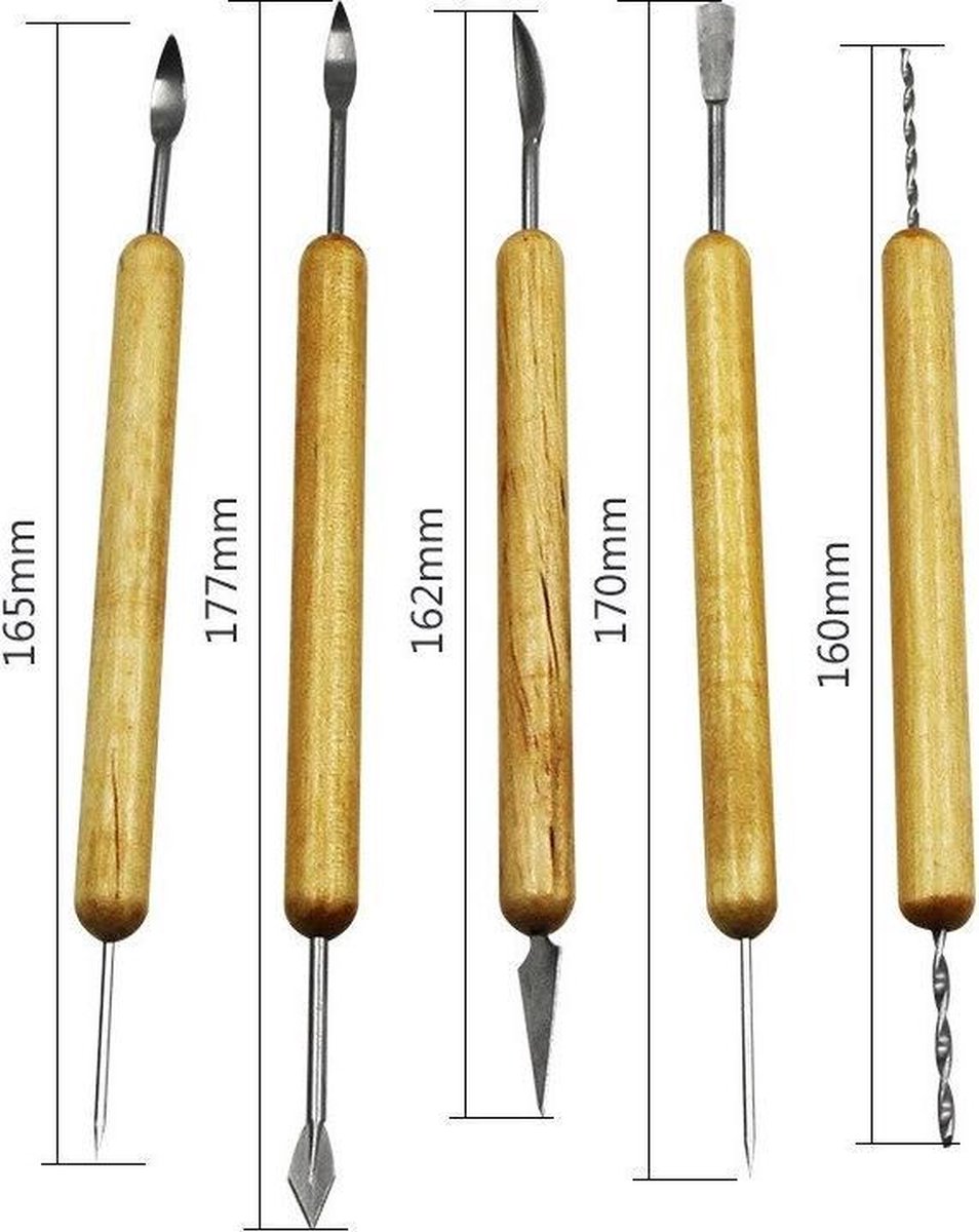 Klei gereedschap set - boetseer gereedschap -  inclusief zwarte nylon ritstas - Duurzaam hout  - 14 Delig