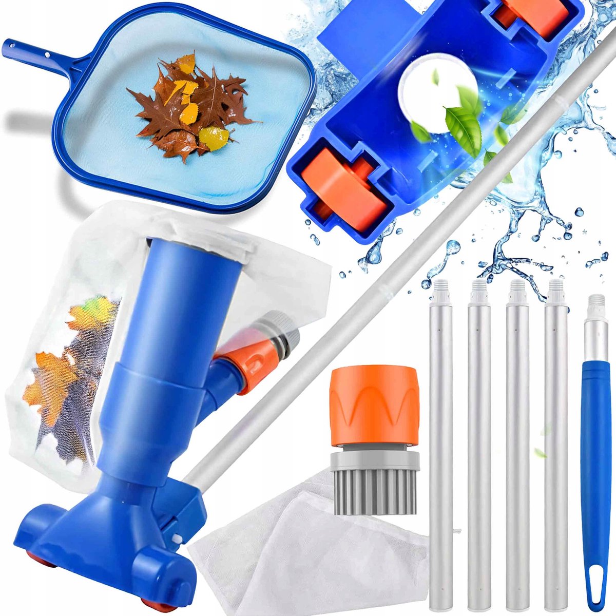 Zwembad Reinigingsset 4-in-1 – Vacuüm + Steel + Net + Filterzak - Werkt op tuinslang