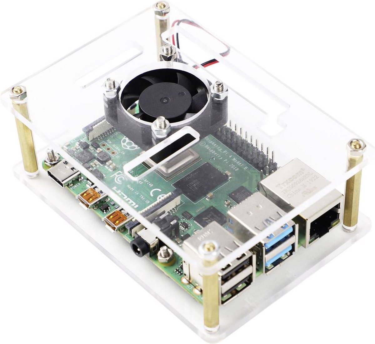 Renkforce RBP-PLC100 SBC-behuizing Geschikt voor serie: Raspberry Pi®, Banana Pi, Rock Pi Incl. actieve koeler Transpar