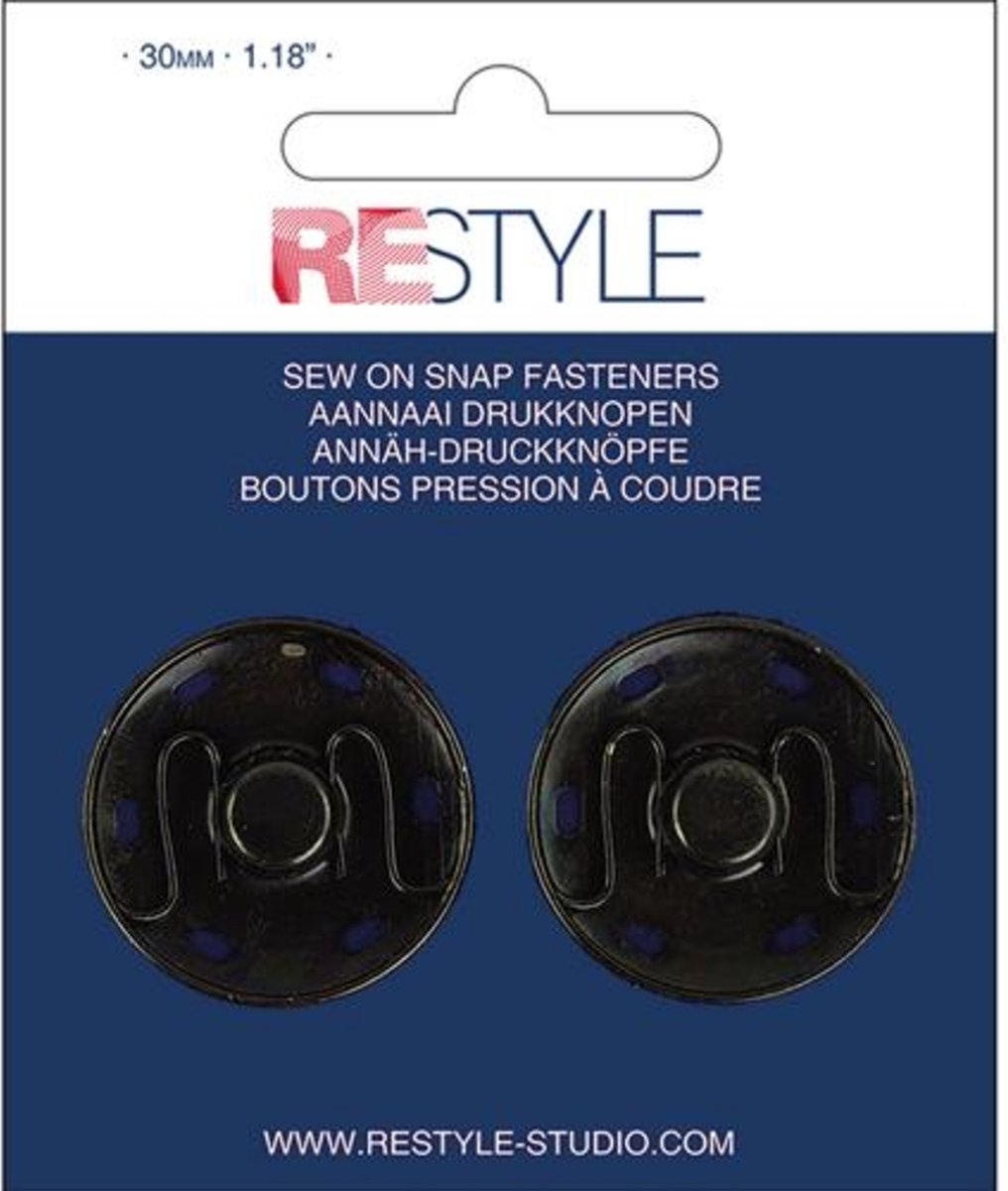 Aannaaidrukknopen 30mm zwart per 2 stuks