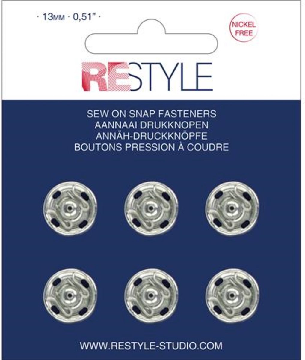 ReStyle 015.12004 Aannaaidrukknopen 13 mm zilver nikkelvrij, 6 stuks