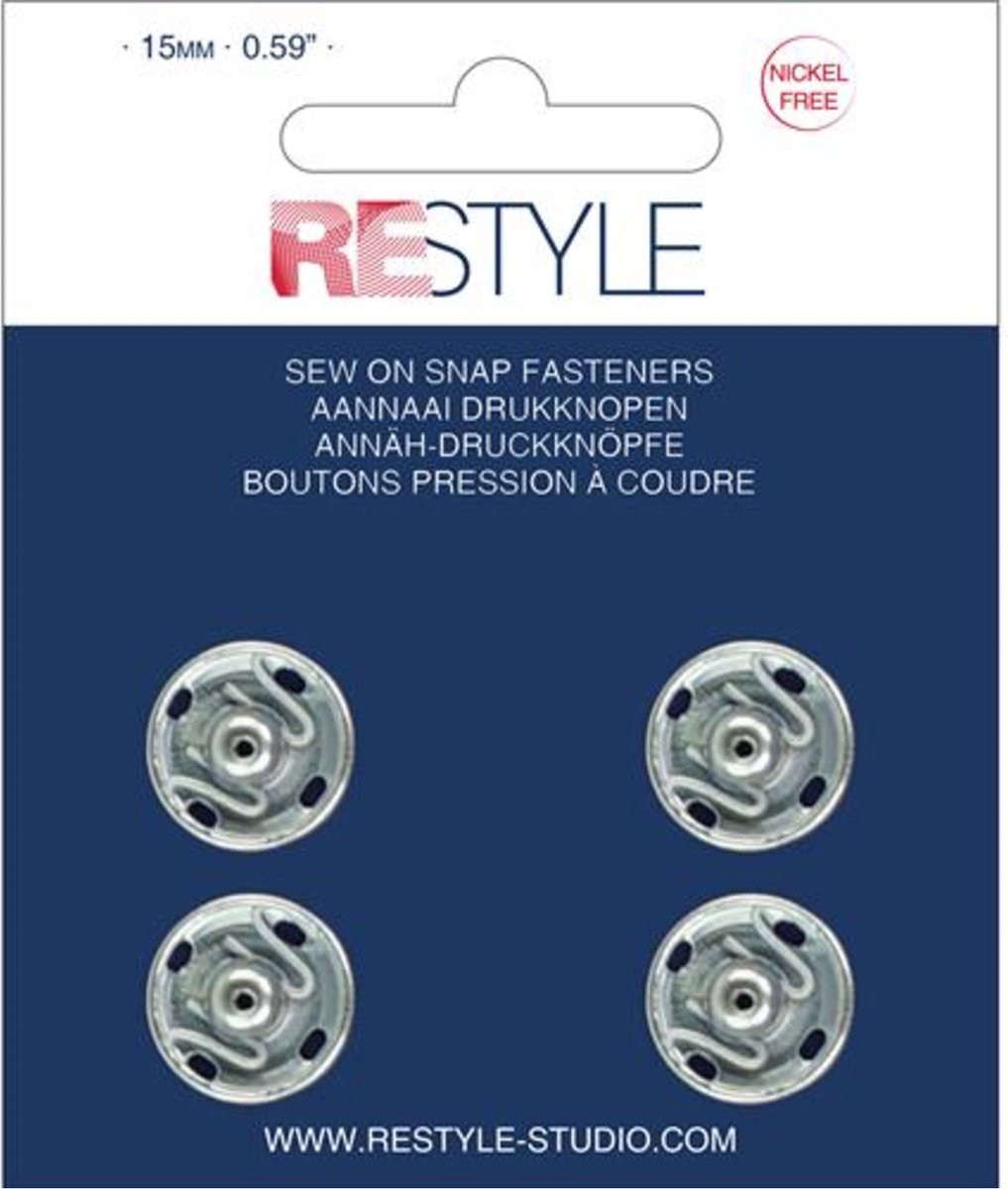 ReStyle 015.12005 Aannaaidrukknopen 15 mm zilver nikkelvrij, 4 stuks
