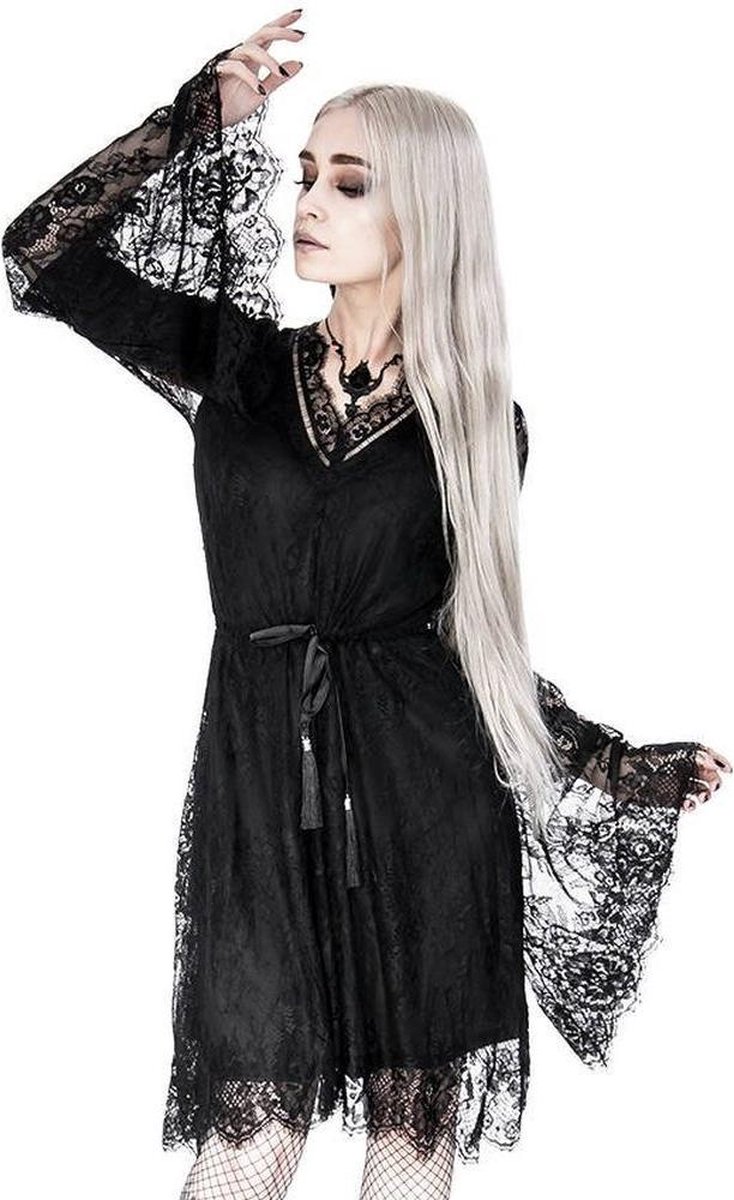 Restyle Korte jurk -3XL- Gothic Eyelash Lace Zwart