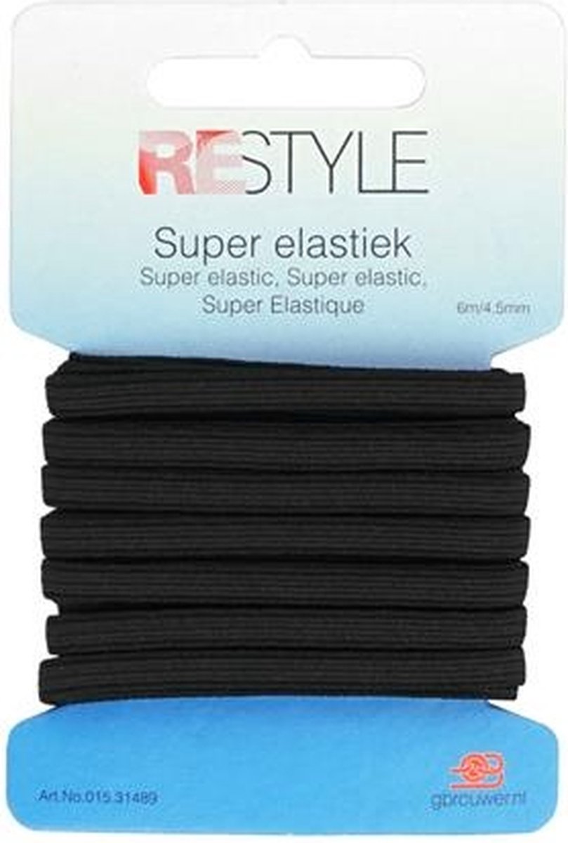 Super elastiek zwart 4.5 mm x 6 meter