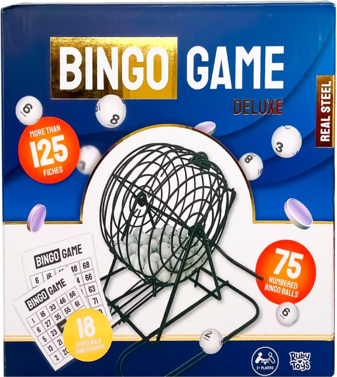 Deluxe Metalen Bingomolen - 75 balletjes - 18 herbruikbare kaarten - 125 fiches