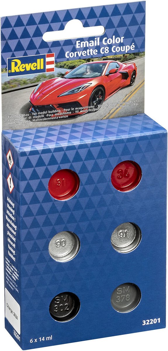   Hobbyverf Enamel verf - 32201 Verfkleuren voor Chevrolet Corvette C8 Coupe - 6x - Enamel Set Verf set - 6x 14 ml