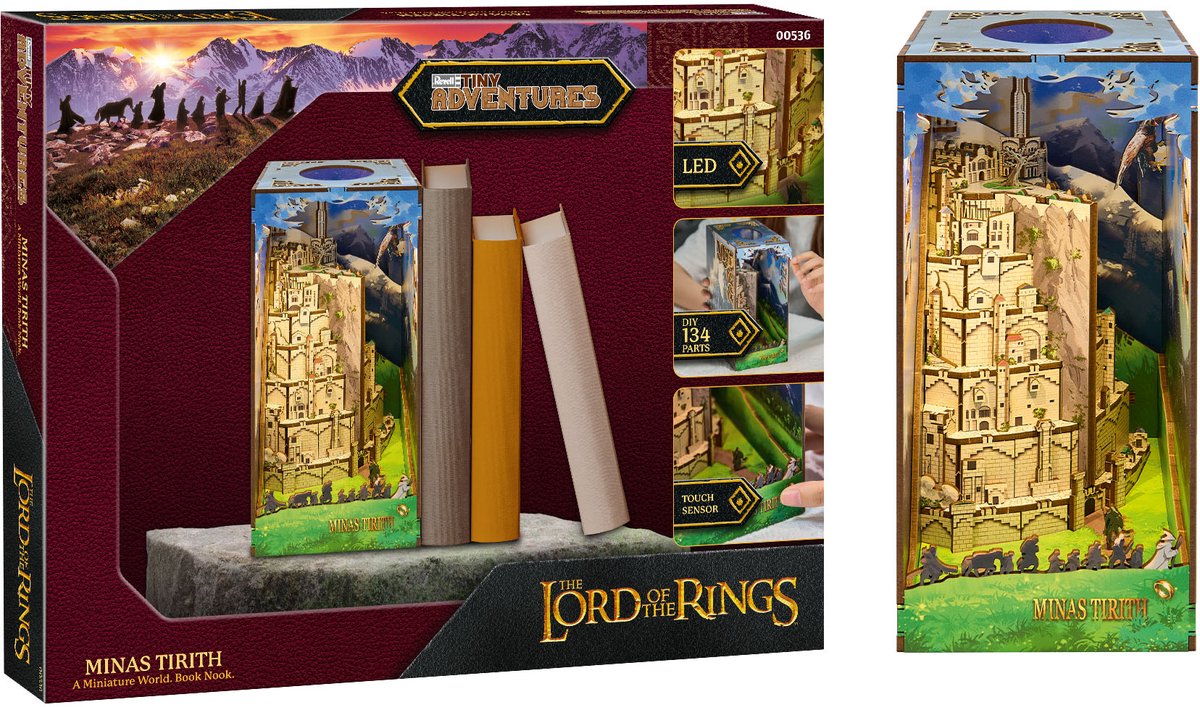  Modelbouwpakket - 00536 Tiny Adventures - Lord of the Rings - Minas Tirith - Boekhoekje met LED Verlichting - 18x11x23cm Houten -   -