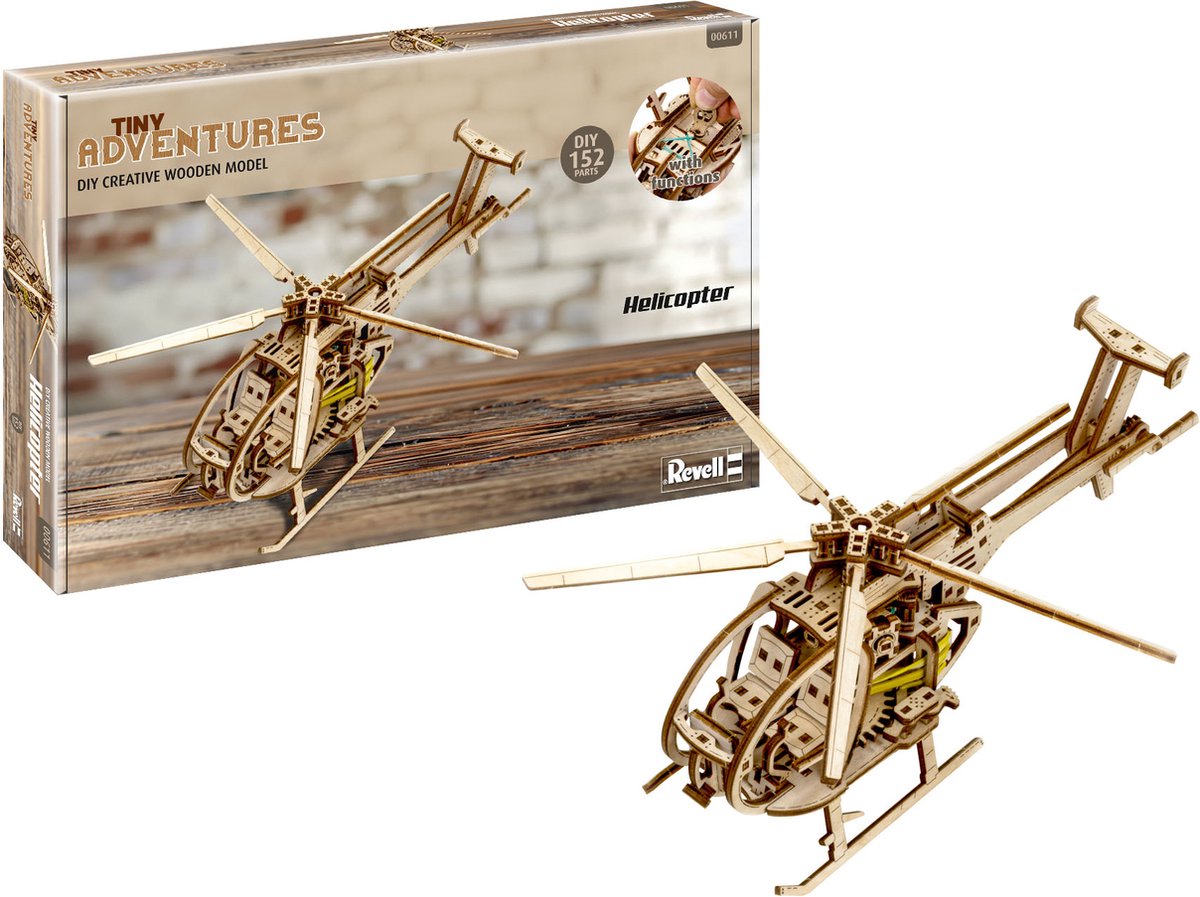   Modelbouwpakket - 00611 Tiny Adventures - Helikopter - Functioneel Model Houten - 1:30 -