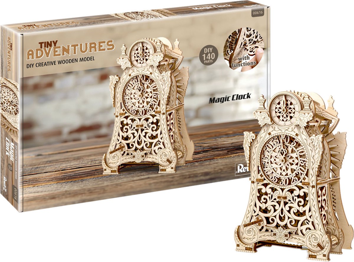   Modelbouwpakket - 00616 Tiny Adventures - Magische Klok - 21,8cm - Functioneel Model Houten -   -