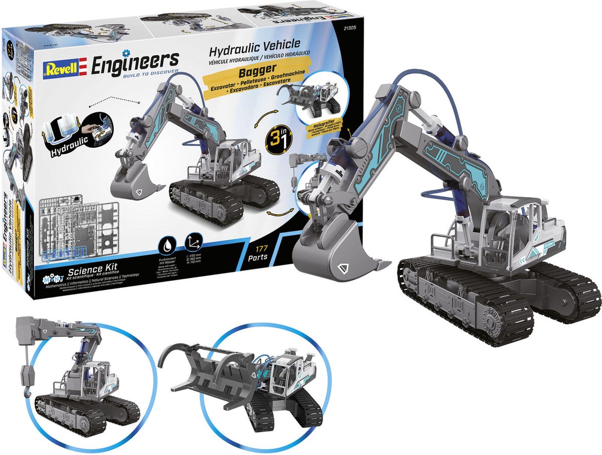   Modelbouwpakket Landbouwvoertuigen - 21305 Hydraulische Graafmachine - Engineers - 3 Bouwopties Plastic - 1:24 -