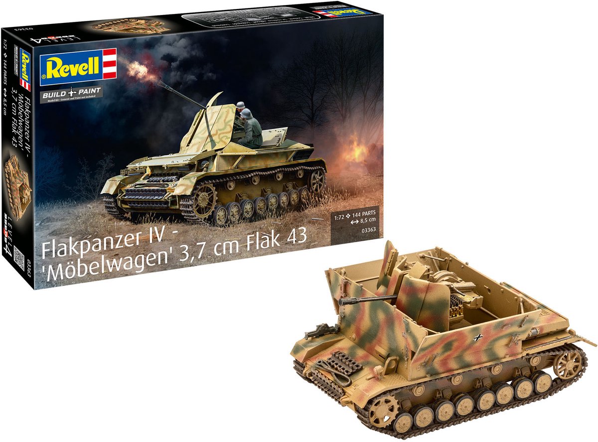   Modelbouwpakket Militaire voertuigen - 03363 Duitse Flakpanzer IV Möbelwagen 3,7 cm Flak 43 WWII - Tank Plastic - 1:72 -