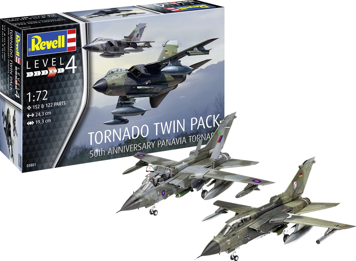   Modelbouwpakket Militaire voertuigen - 03801 Tornado Twin-Pack - 50e verjaardag Panavia Tornado - 2 Straaljagers Plastic - 1:72 -