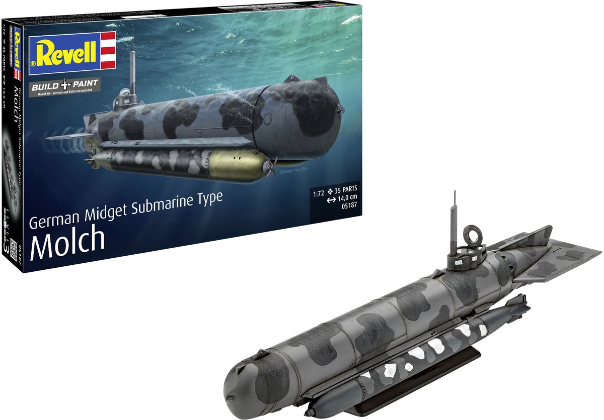   Modelbouwpakket Militaire voertuigen - 05187 Duitse Midget Submarine Type Molch WWII - Onderzeeër Plastic - 1:72 -