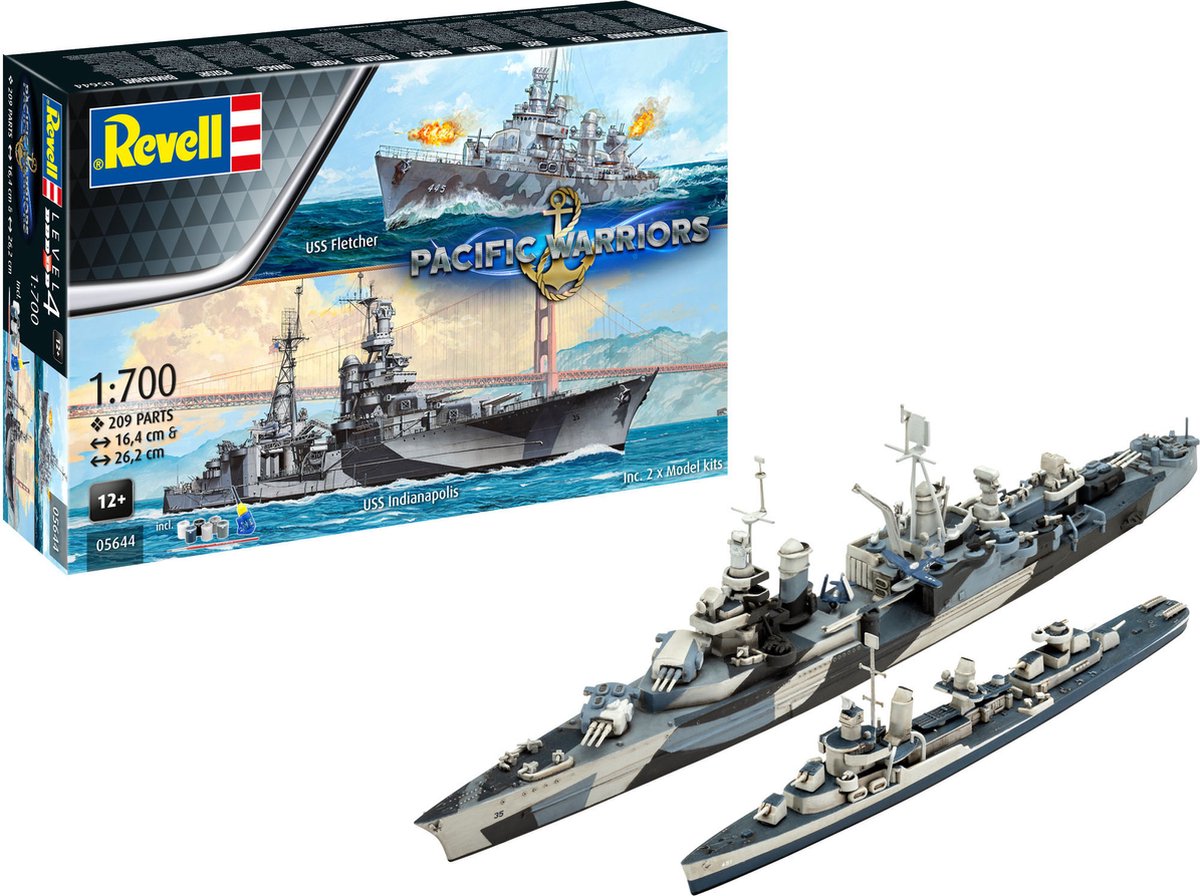   Modelbouwpakket Militaire voertuigen - 05644 Pacific Warriors - USS Fletcher - USS Indianapolis - 2 Schepen! - Geschenkset Plastic - 1:700 -