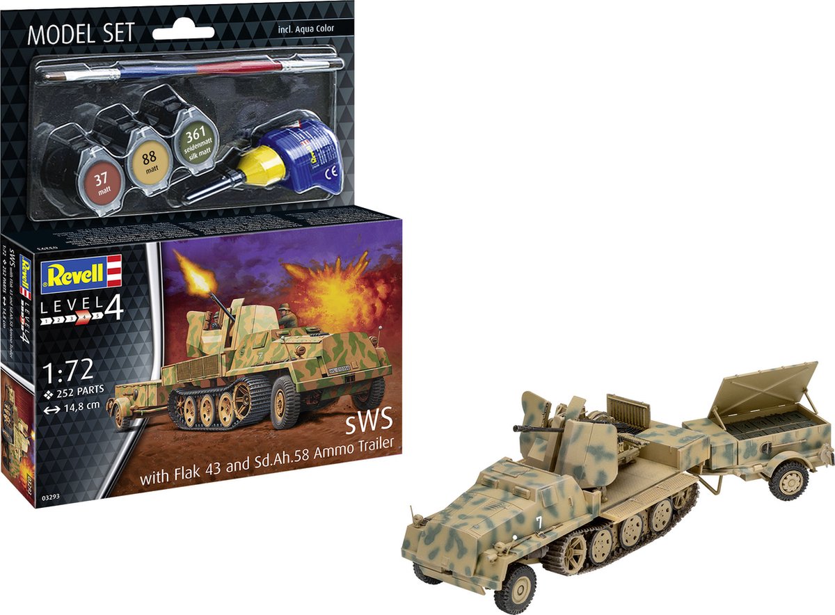   Modelbouwpakket Militaire voertuigen - 63293 sWS mit Flak-Aufbau als Sfl. mit 3,7cm Flak 43 - Model Set Plastic - 1:72 -
