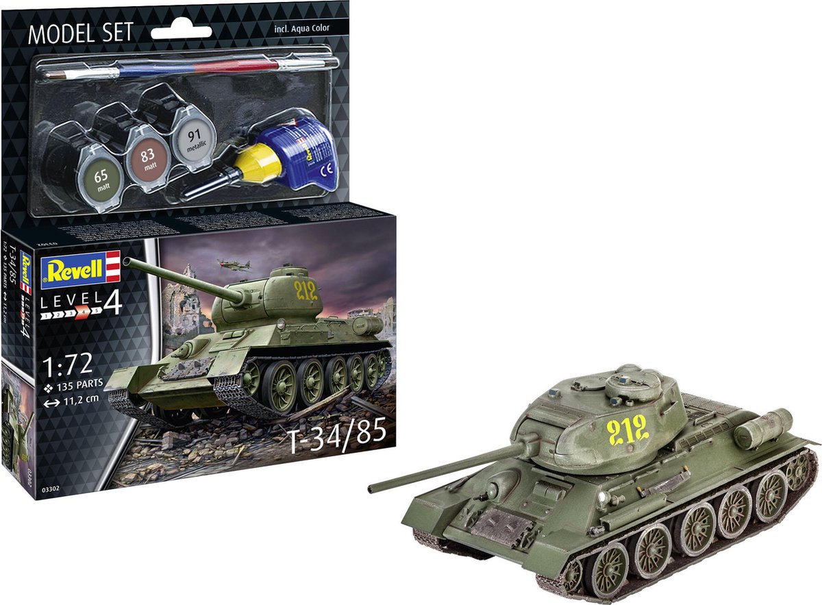   Modelbouwpakket Militaire voertuigen - 63302 T-34/85 Tank - Model Set Plastic - 1:72 -