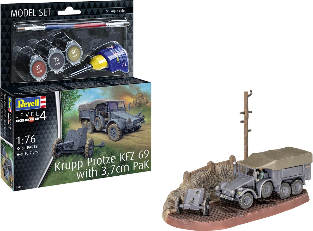   Modelbouwpakket Militaire voertuigen - 63344 Krupp Protze KFZ 69 met 3,7cm Pak - Model Set Plastic - 1:76 -