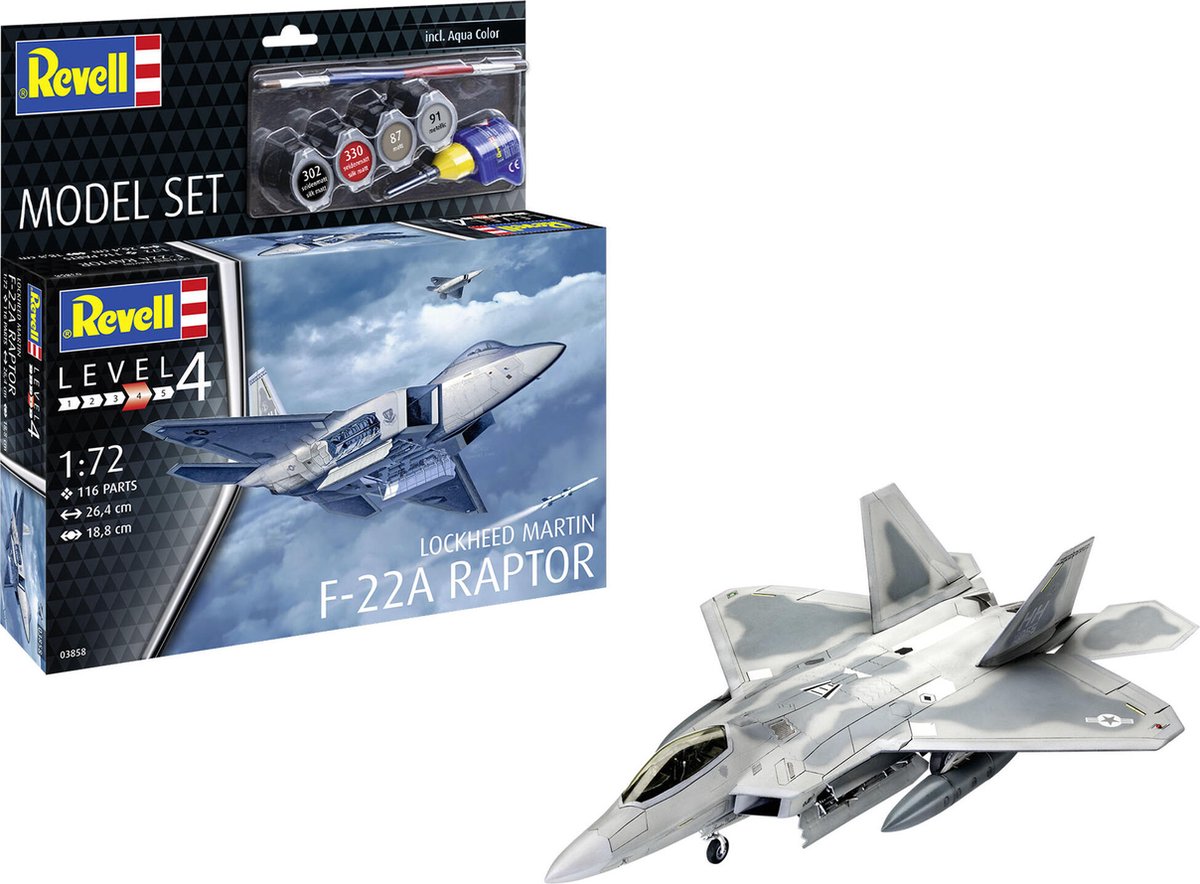   Modelbouwpakket Militaire voertuigen - 63858 Lockheed Martin F-22A Raptor - Straaljager - Model Set Plastic - 1:72 - Modelbouw