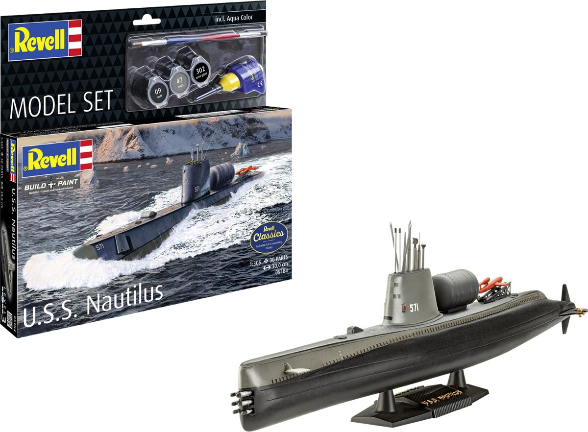   Modelbouwpakket Militaire voertuigen - 65184 U.S.S. Nautilus - SSN-571 - Amerikaanse Onderzeeër - Model Set Plastic - 1:305 -