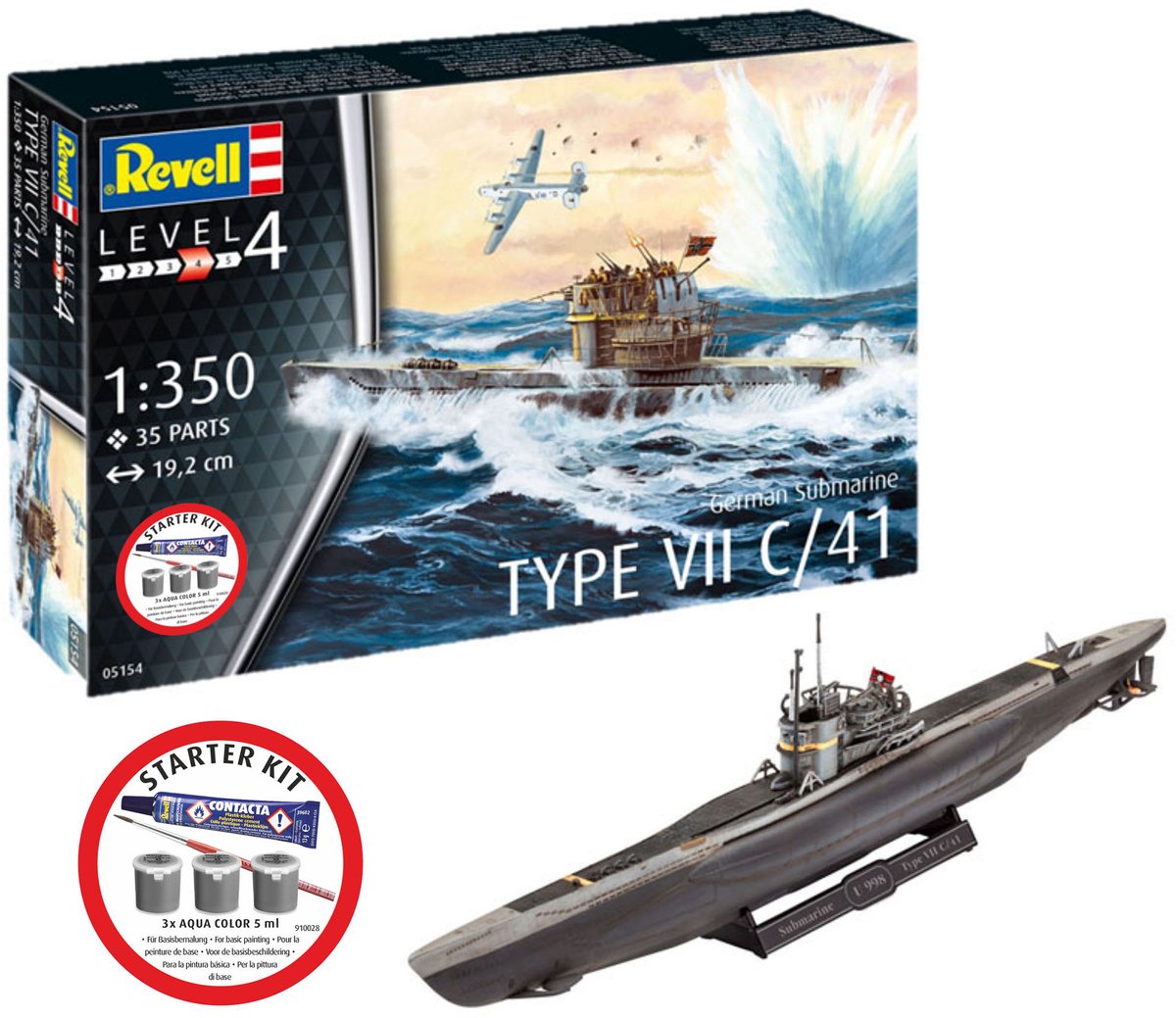   Modelbouwpakket Militaire voertuigen - 75154 Duitse Onderzeeër Type VII C/41 - WWII U-boot - Starter Kit Plastic - 1:350 -