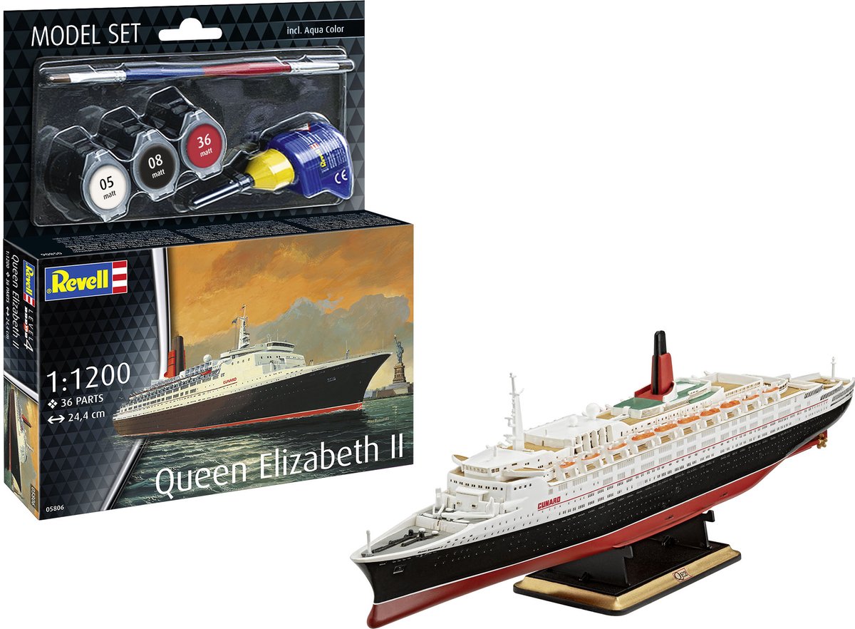   Modelbouwpakket Schepen - 65806 RMS Queen Elizabeth 2 - Oceaan Passagiersschip - Model Set Plastic - 1:1200 -