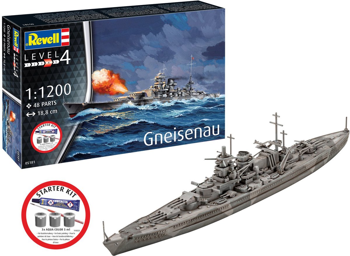   Modelbouwpakket Schepen - 75181 Gneisenau - Scharnhorst-klasse - WWII Duits Oorlogschip - Slagschip - Starter Kit Plastic - 1:1200 -