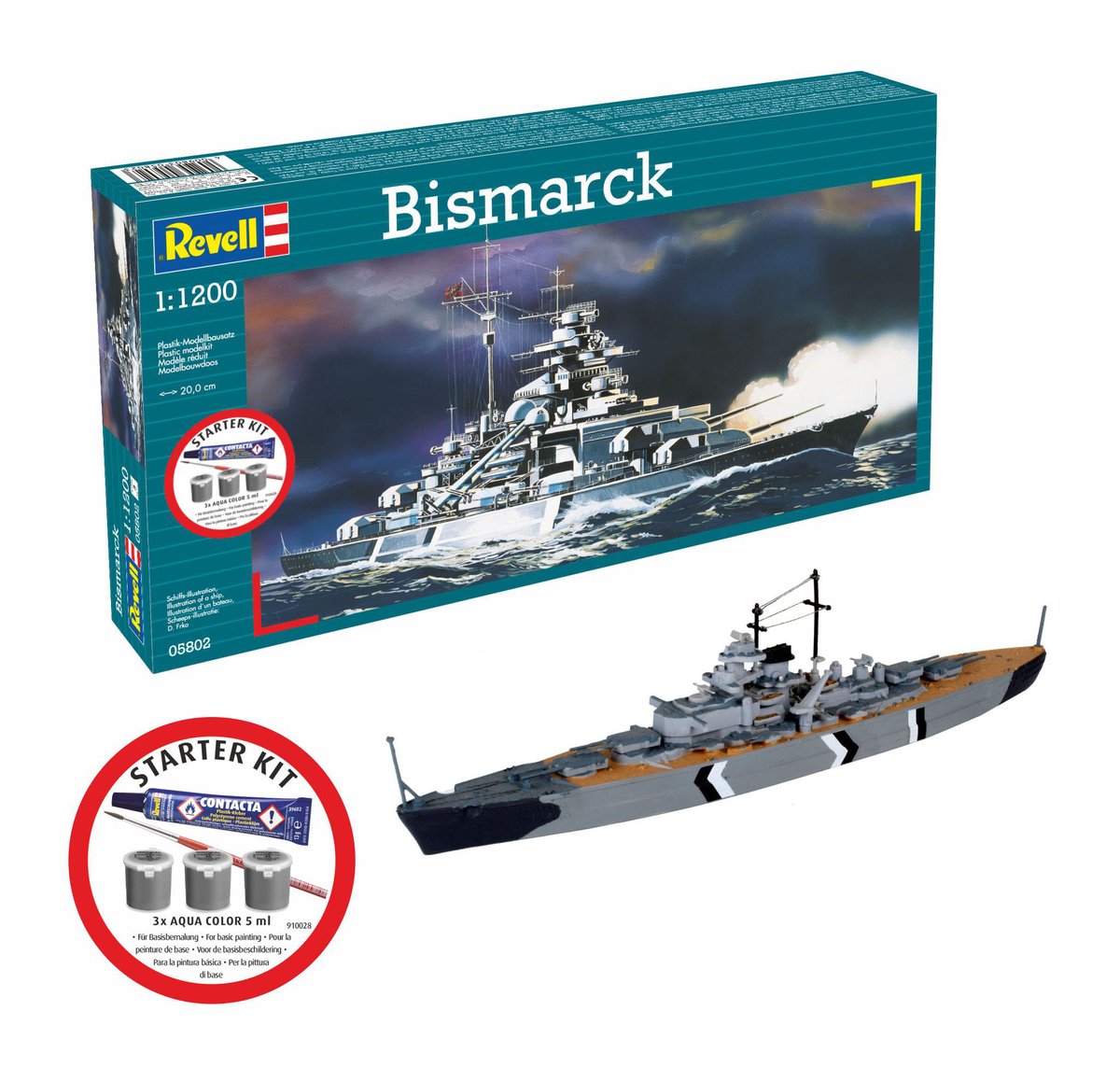   Modelbouwpakket Schepen - 75802 Bismarck - WWII Slagschip Bismarck-klasse - Duits Oorlogsschip - Starter Kit Plastic - 1:1200 -