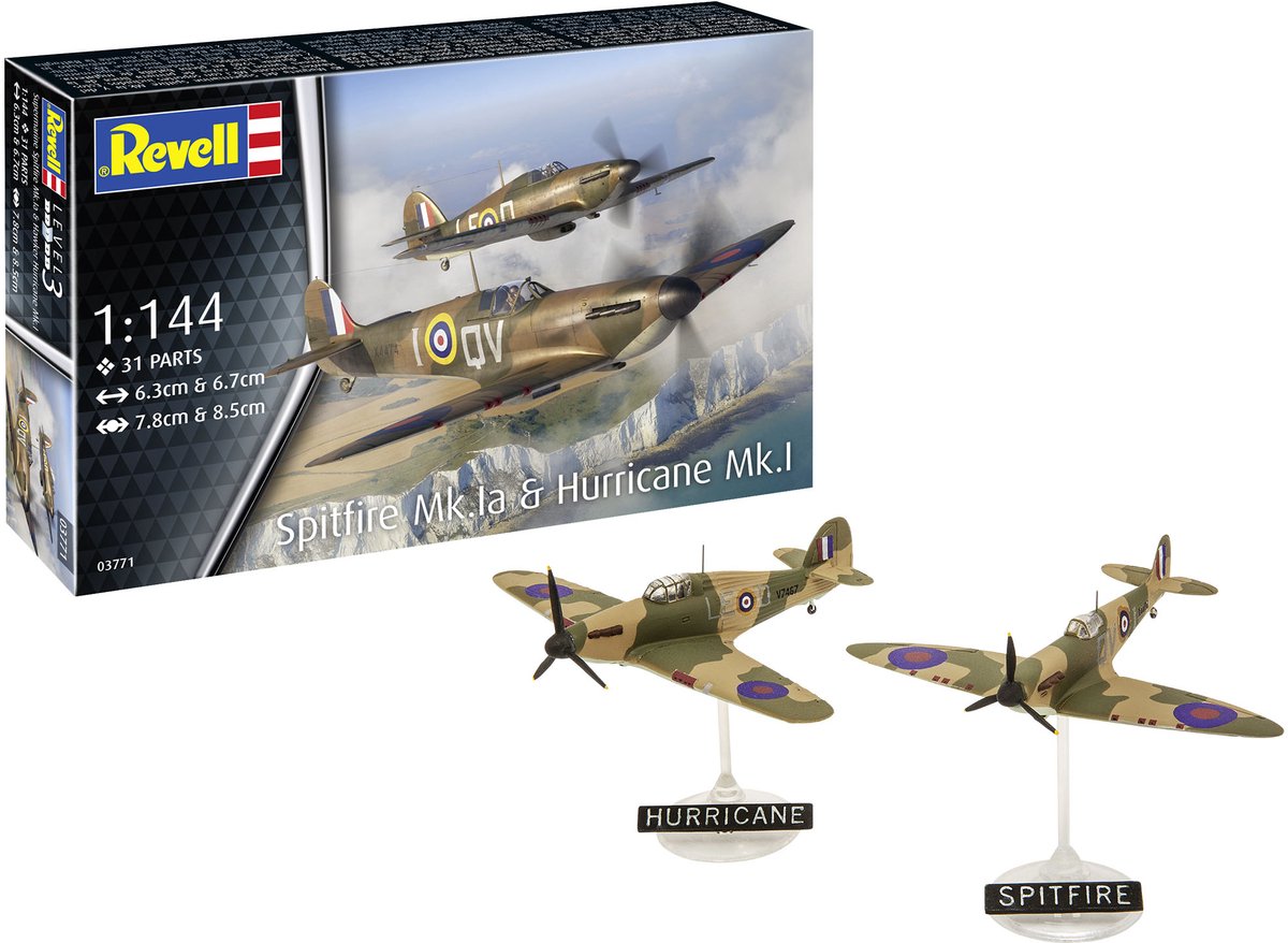   Modelbouwpakket Vliegtuigen - 03771 Spitfire Mk.1a - Hurricane Mk.1 - Propeller Vliegtuigen Plastic - 1:144 -