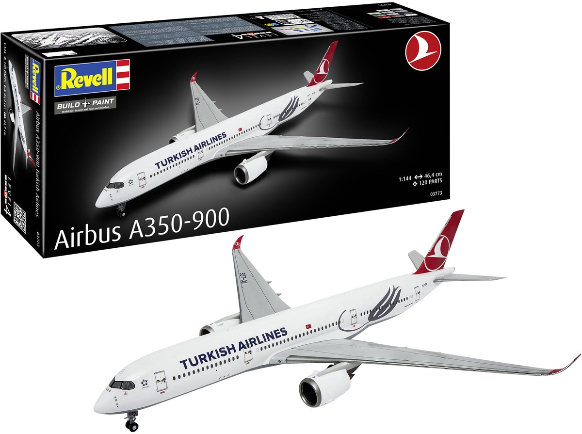   Modelbouwpakket Vliegtuigen - 03773 Airbus A350-900 -Turkish Airlines- - Civiel Vliegtuig Plastic - 1:144 -