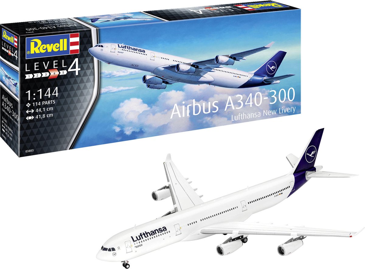   Modelbouwpakket Vliegtuigen - 03803 Airbus A340-300 -Lufthansa- New Livery - Vliegtuig Plastic - 1:144 -