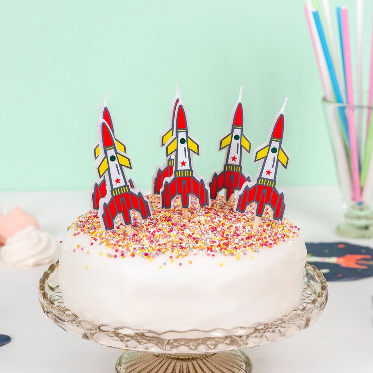 kaarsjes Ruimtevaart Raket kaars cupcake gebak 6 stuks
