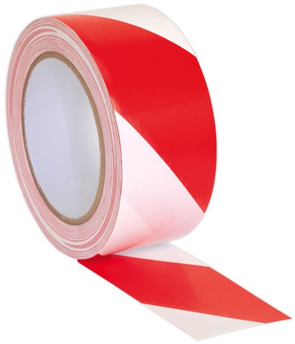 RI-TAPE Afzetlint – 50 meter – Rood/Wit – 80 mm breed – In handige dispenserdoos – 35µ