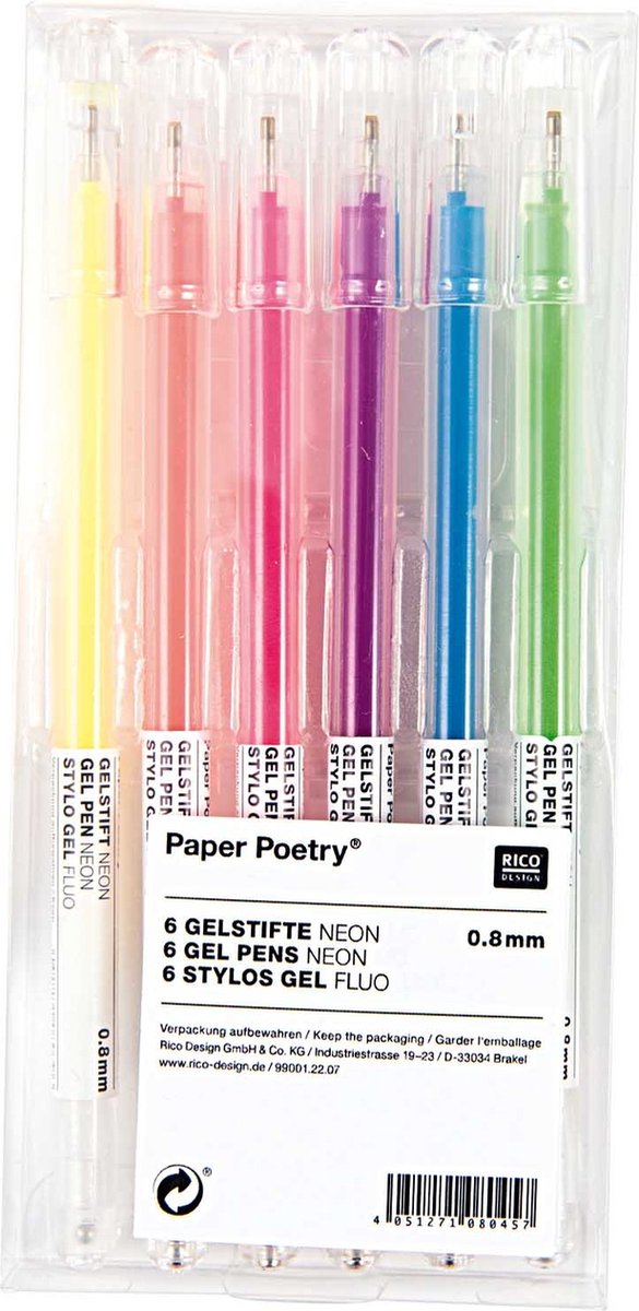 GELPENNEN NEON KLEUREN 6 ST.