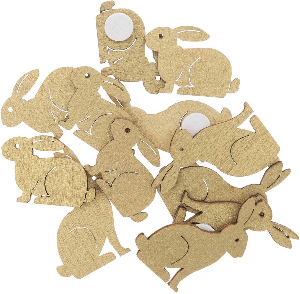 Ohhh! Lovely! houten sticker konijn klein goudkleurig 12 stuks.