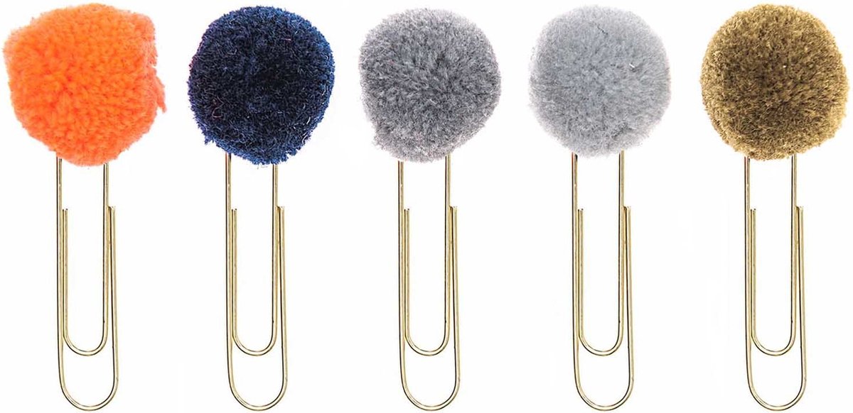 PAPER POETRY PAPERCLIPS MET POMPONS BLAUW 4CM 5 STUKS