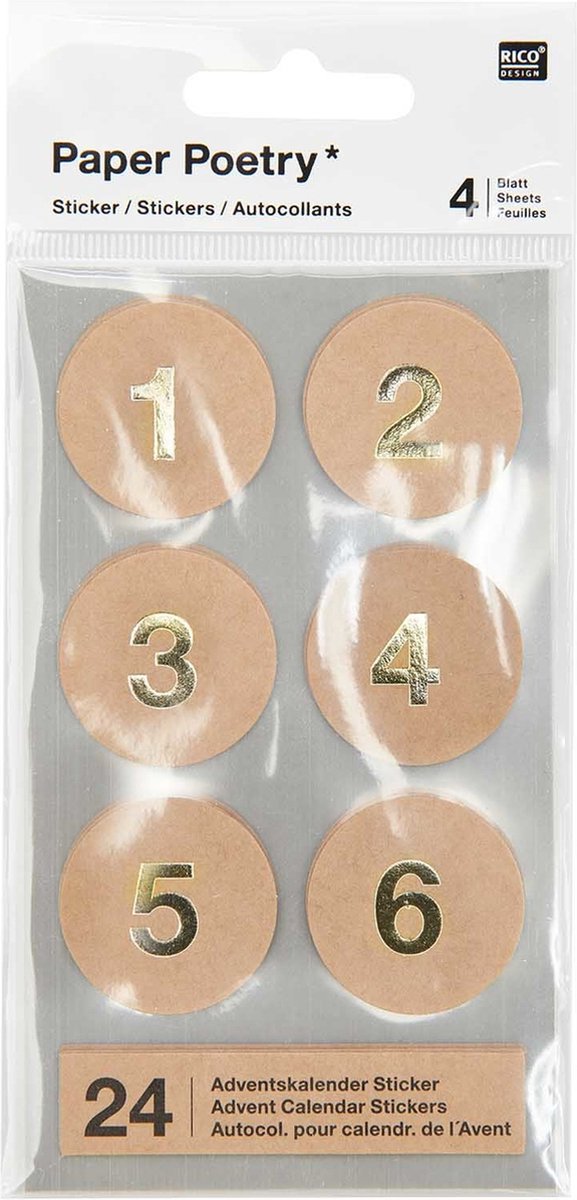 Paper Poetry Adventskalender stickers Kraft paper 24st.