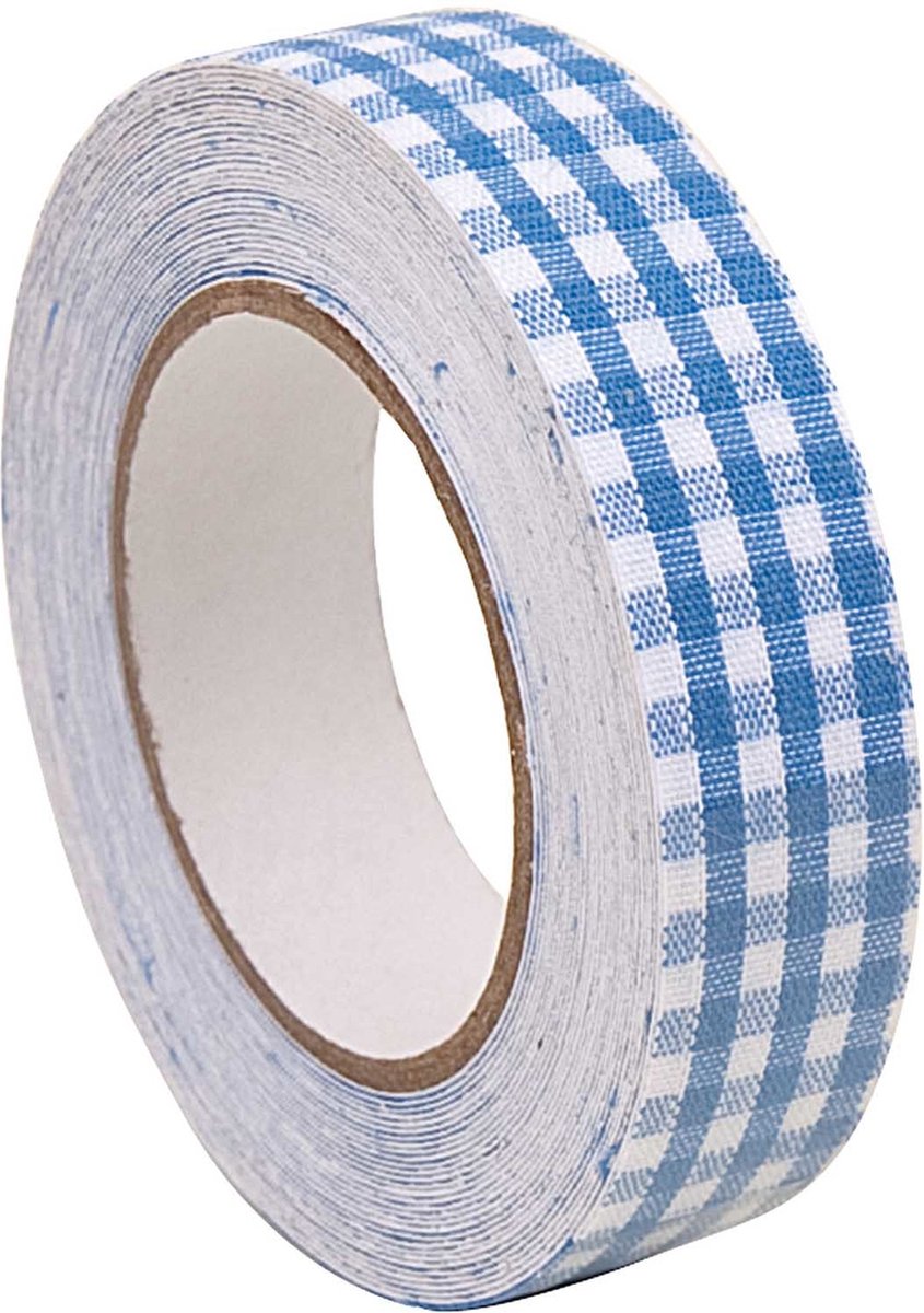 RICO DESIGN PATCHWORK FAMILY ZELFKLEVENDE STOF TAPE LICHTBLAUW/WIT GEBLOKT 15mm X 2,5m