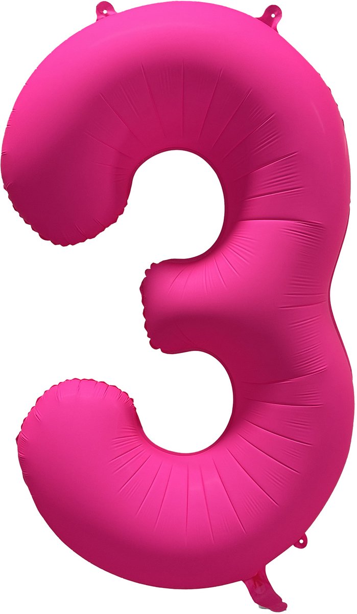 Folieballon cijfer 3 - Neon Roze - 86 cm