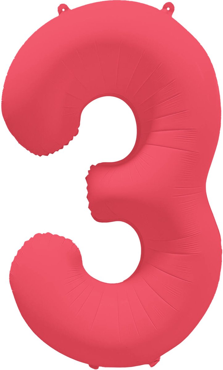 Riethmüller - Folieballon cijfer 3 - neon rood - 86 cm