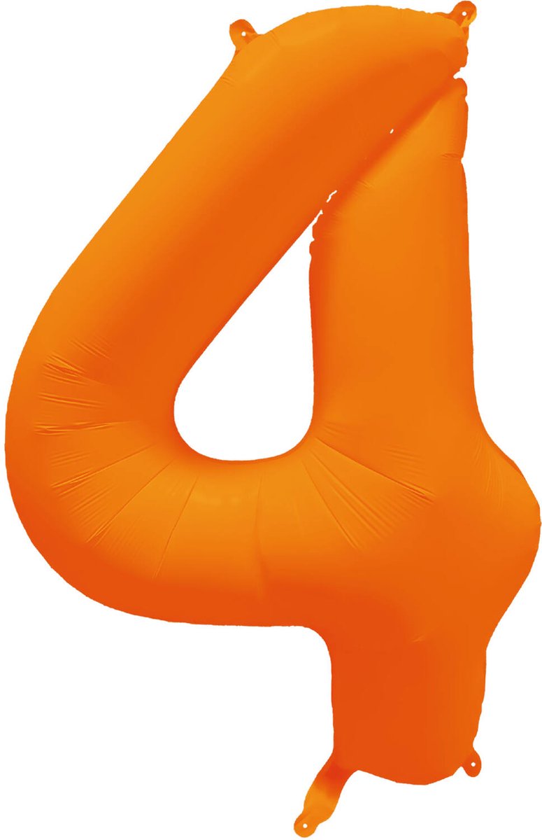 Riethmüller - Folieballon cijfer 4 - neon oranje - 86 cm