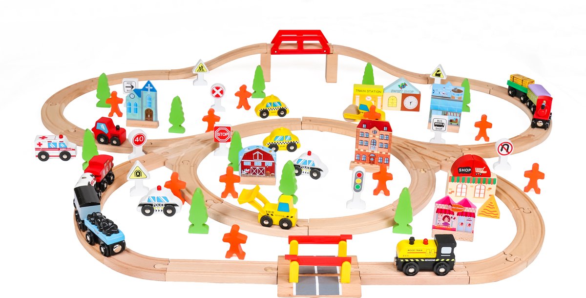 Rijoka Houten Speeltrein Trainrails - Trein Set 100pcs