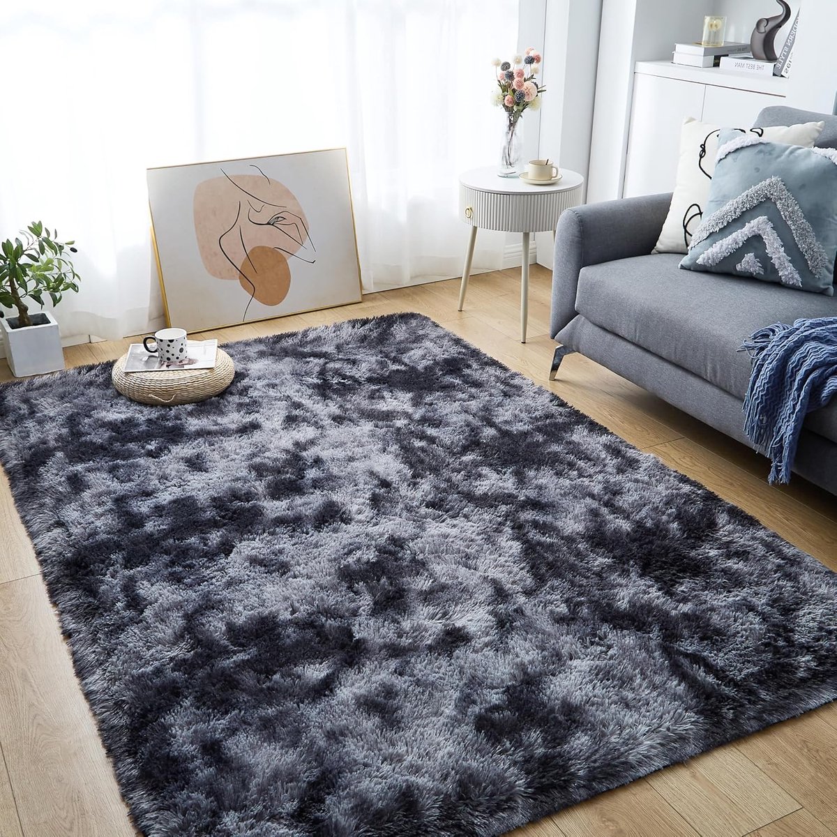 Riokem ® Fluffy en Wasbare Hoogpolige Vloerkleed voor Woonkamer en Slaapkamer 120 x 160 cm