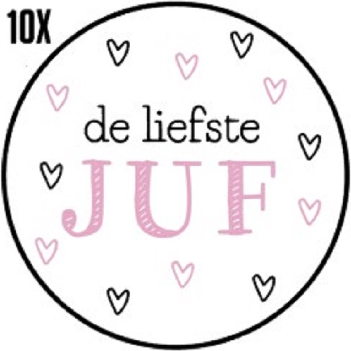 10x Liefste Juf Sluitstickers – De Liefste Juf – Stickers Juffrouw – Traktatiesticker Basisschool – Einde Schooljaar – 4 cm - Glossy sticker - Zwart en Roze