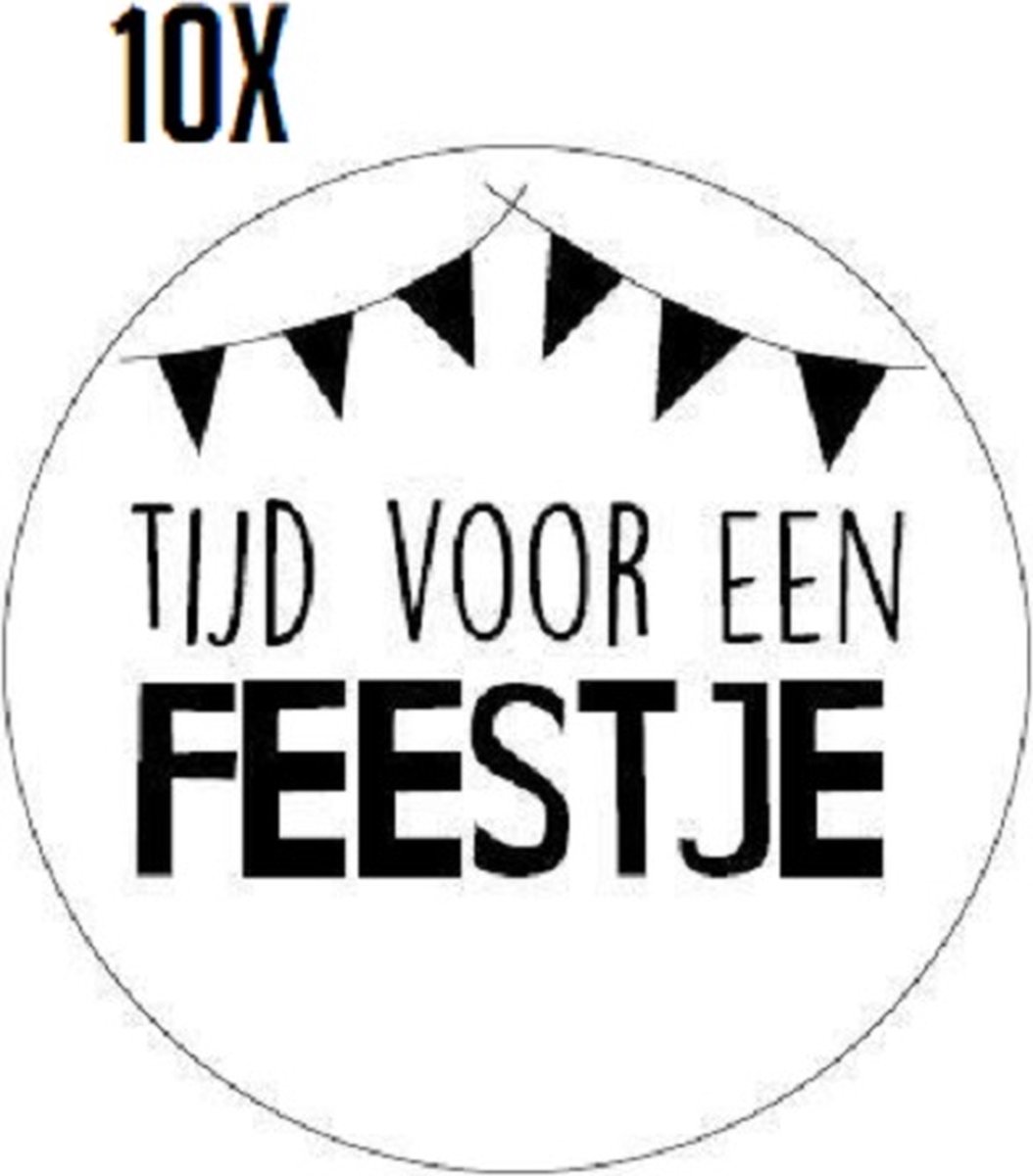 10x Sluitsticker Tijd voor een feestje - RONA DESIGN® - 40 mm - Traktatiesticker Hoera - Cadeausticker - Sluitzegel - Sluitsticker - Traktatie - Verjaardag - Feest - Tijd voor een feestje - Kinder traktatie