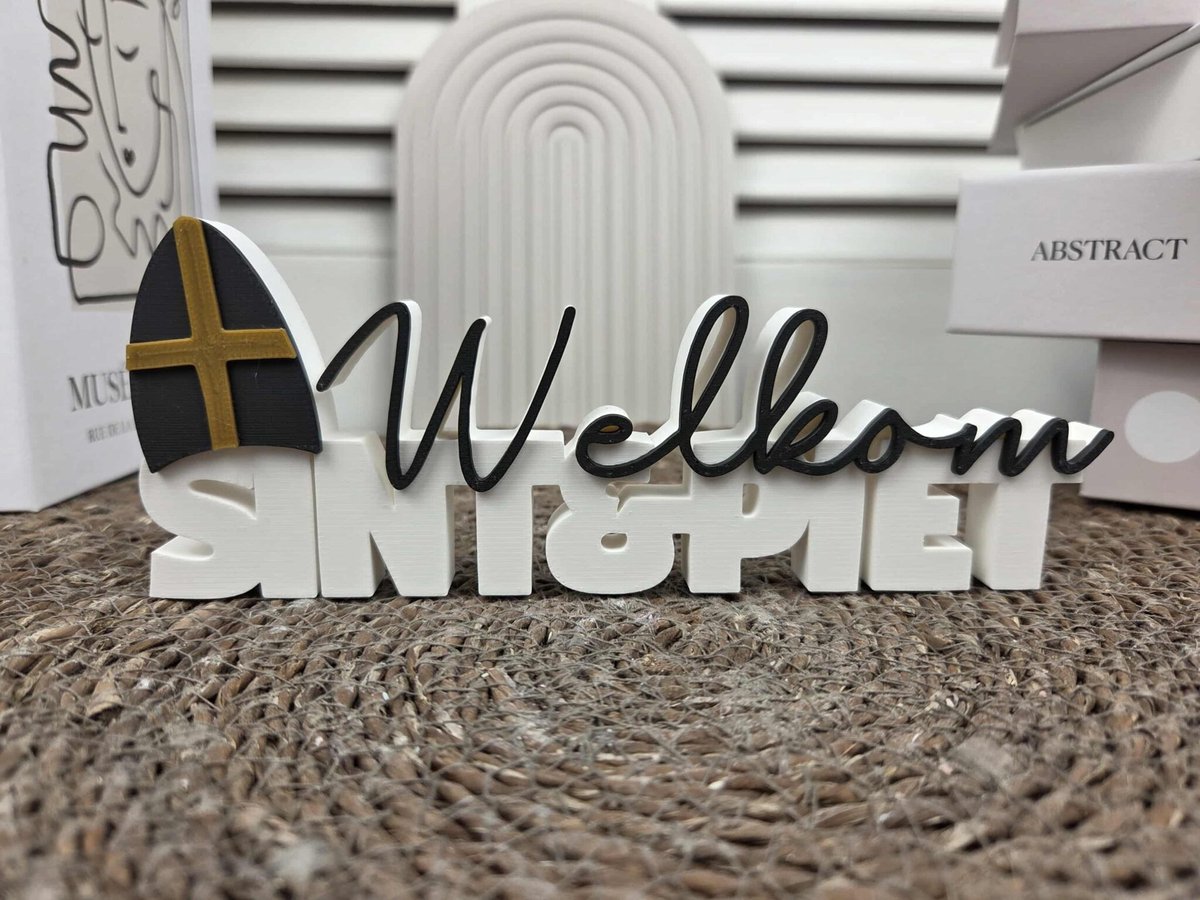 1x - Welkom Sint en Piet - Tekstwoord - Sinterklaas - Decoratie - 18cm - Seizoendecoratie - Sinterklaasdecoratie - 3D - RoNa Design